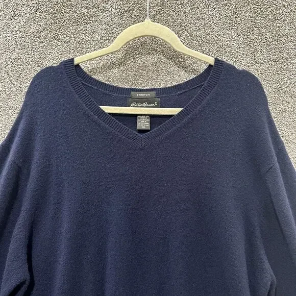 Eddie Bauer Pullover Sweater Men XXL Blue Lamb Wool Long Sleeve V‎ Neck Classic - Picture 3 of 13